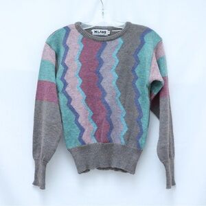 Vintage 80s 90s knit geometric pattern sweater wool zigzag striped winter warm